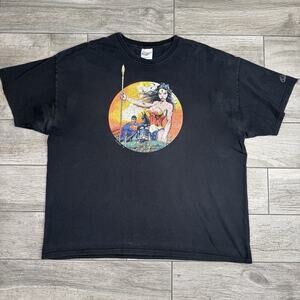 Vintage Wonder Women Batman & Superman DC Comics T Shirt Y2K Black Size 2XL